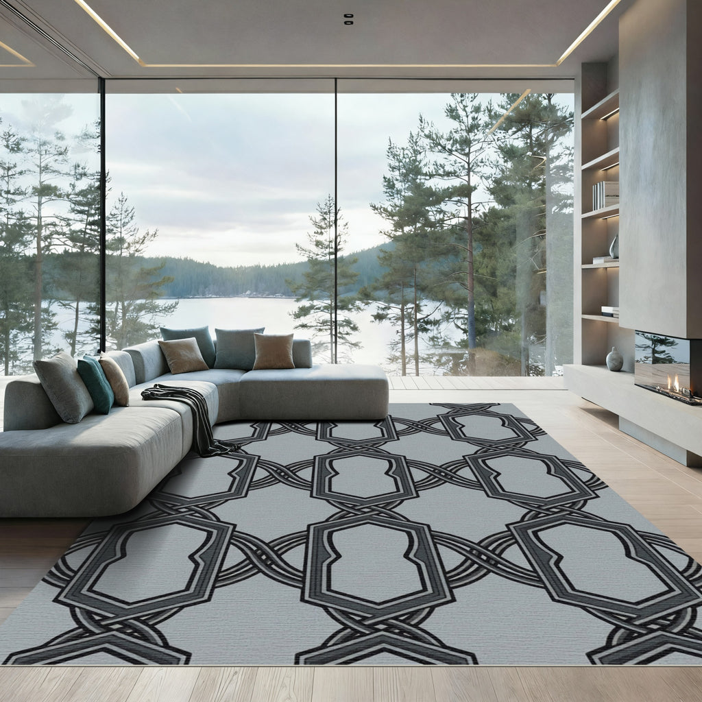 Geometric Interlocking Chain Medallion Rug