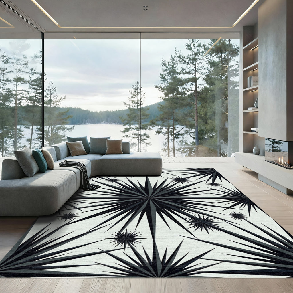 Monochromatic Spiky Starburst Mandala Rug