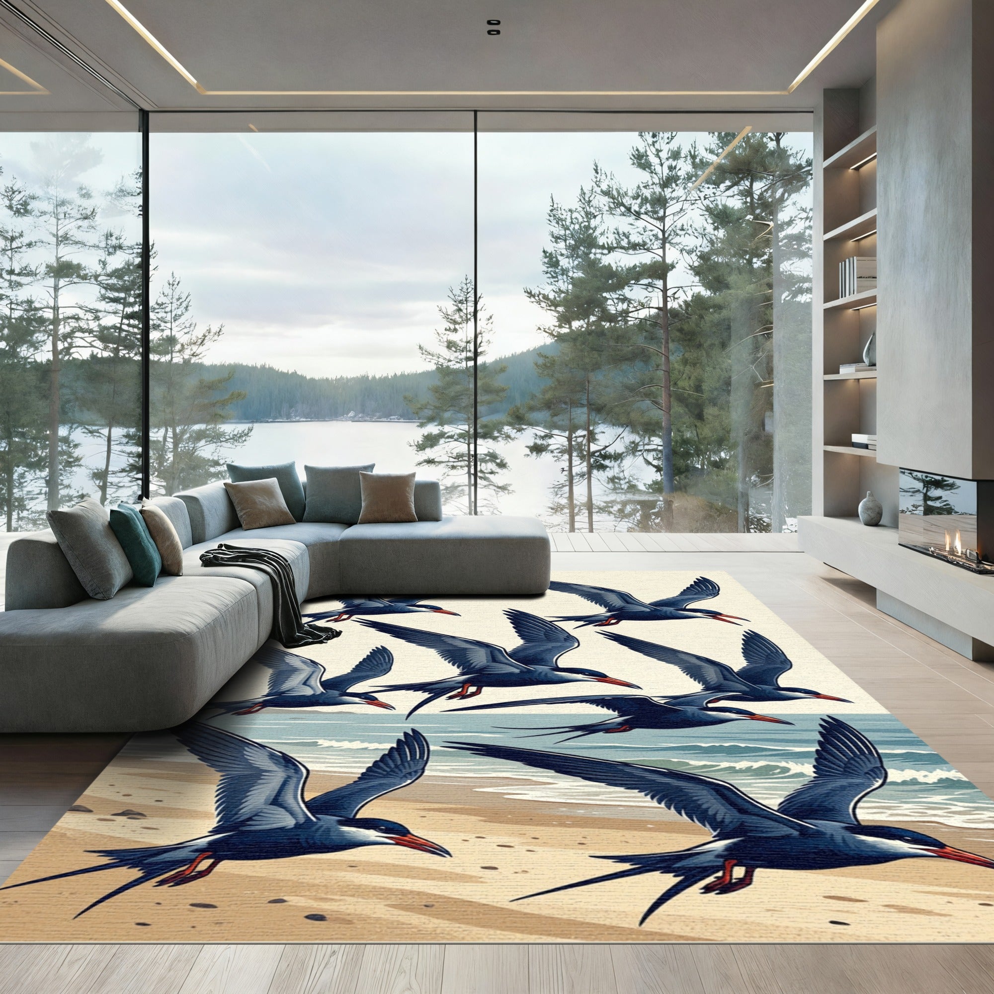 Soaring Navy Sea Swallow Flock Rug