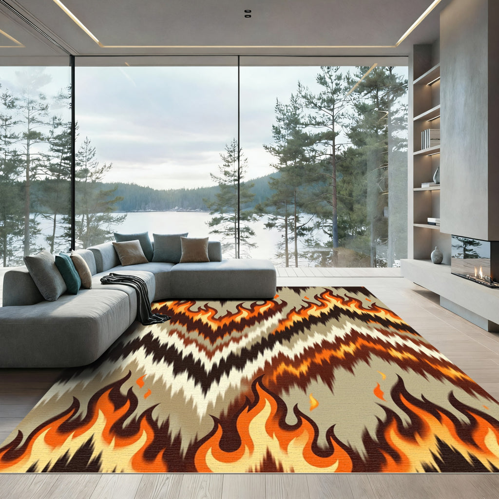 Fiery Orange Zigzag Ikat Flame Rug