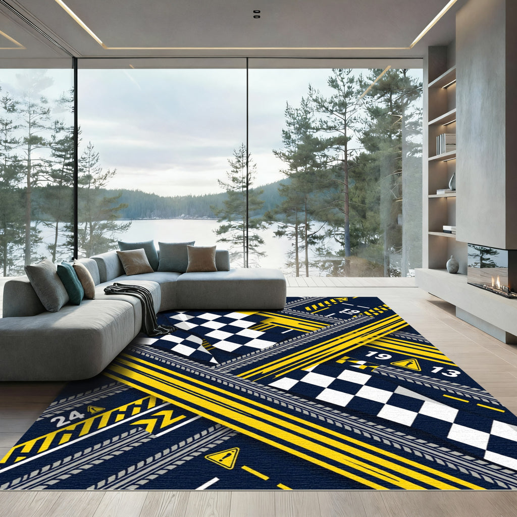 Dynamic Racing Checkered Yellow Track Rug