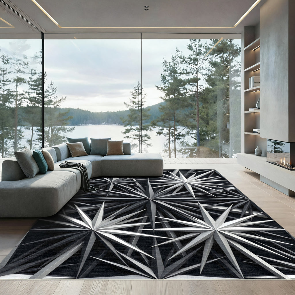 Monochromatic Geometric Star Burst Rug