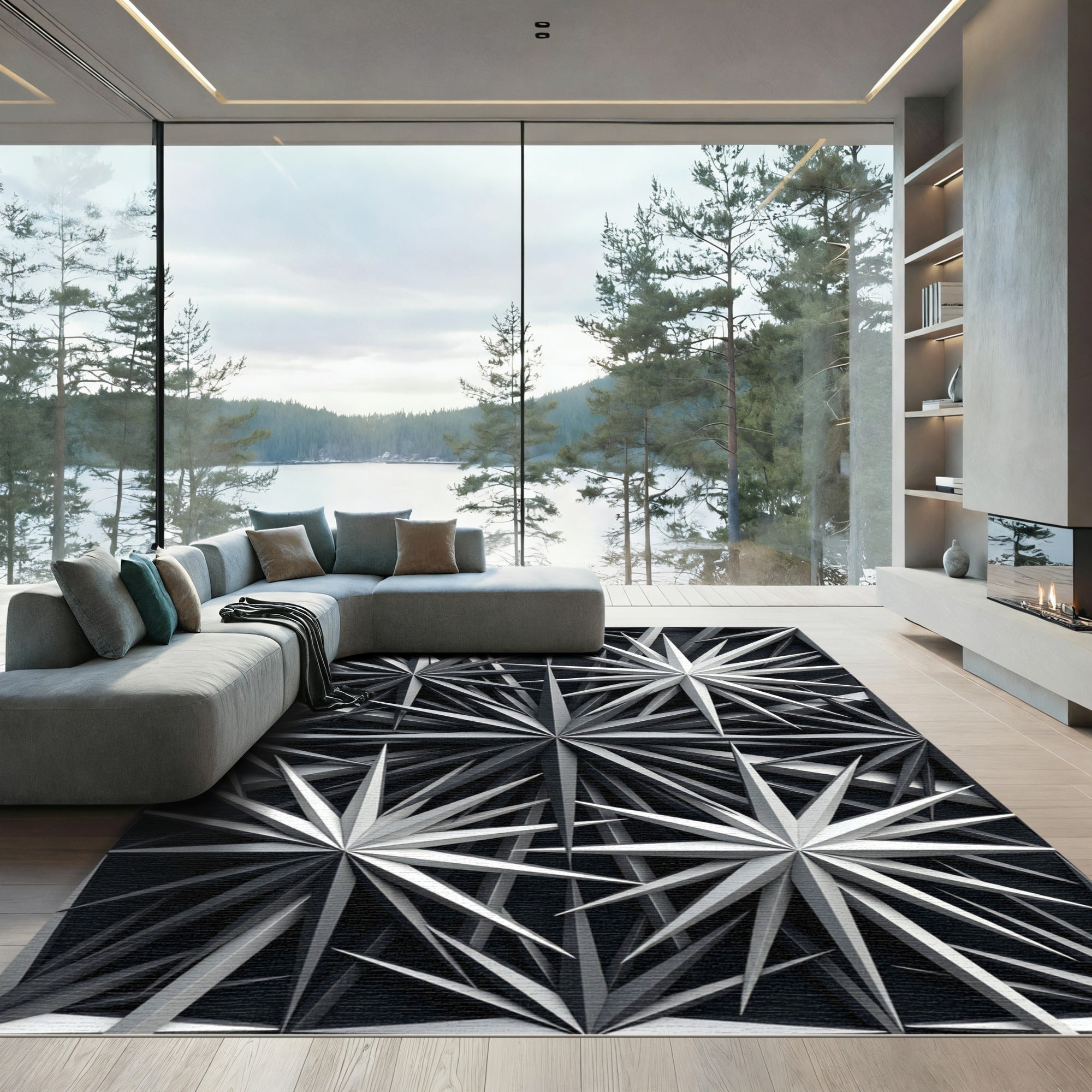 Monochromatic Geometric Star Burst Rug