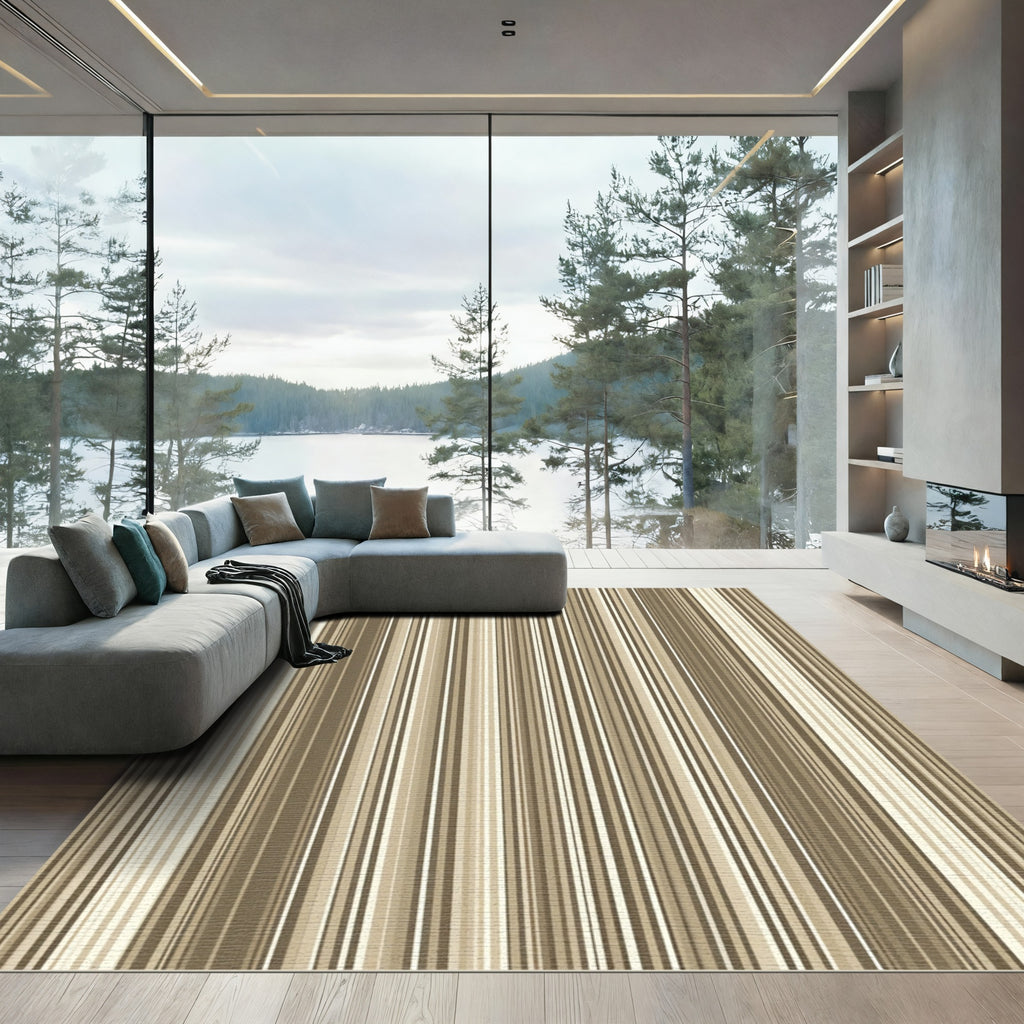 Neutral Earth Tones Varying Lines Rug