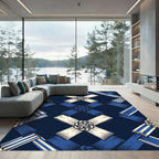 Indigo Geometric Lattice with Knotted Ribbon Rug