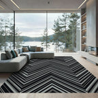 Monochrome Chevron Geometric Striped Rug