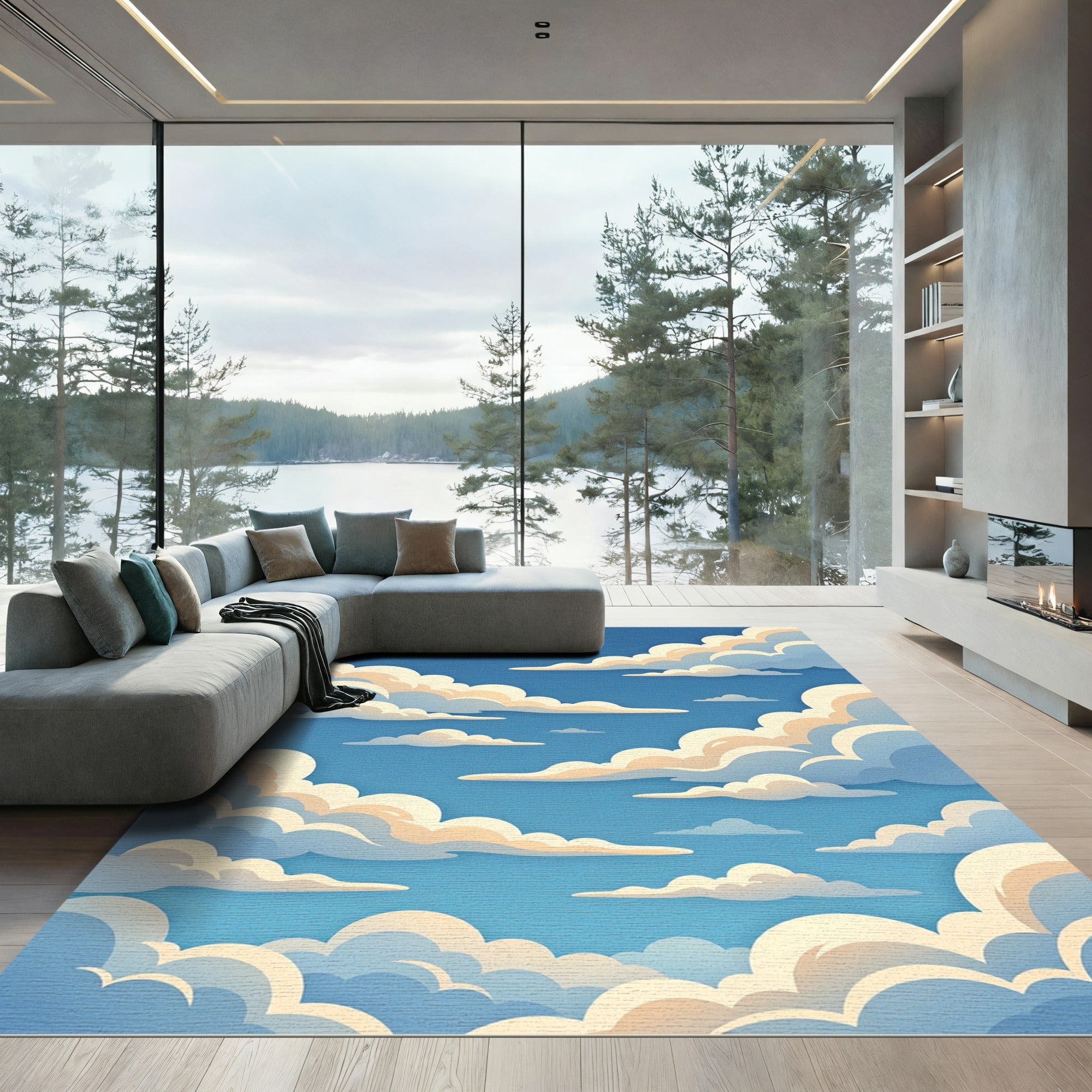 Dreamy Blue Sky Fluffy Clouds Rug