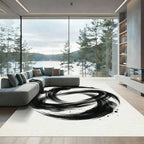 Ink Wash Black Swirl Circle Rug