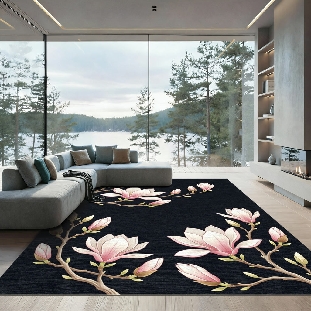 Blush Pink Magnolia Blossom Branches Rug