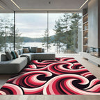 Crimson Pink Swirling Wave Abstract Rug