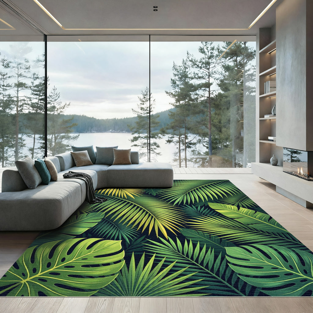 Verdant Jungle Leaf Arrangement Rug
