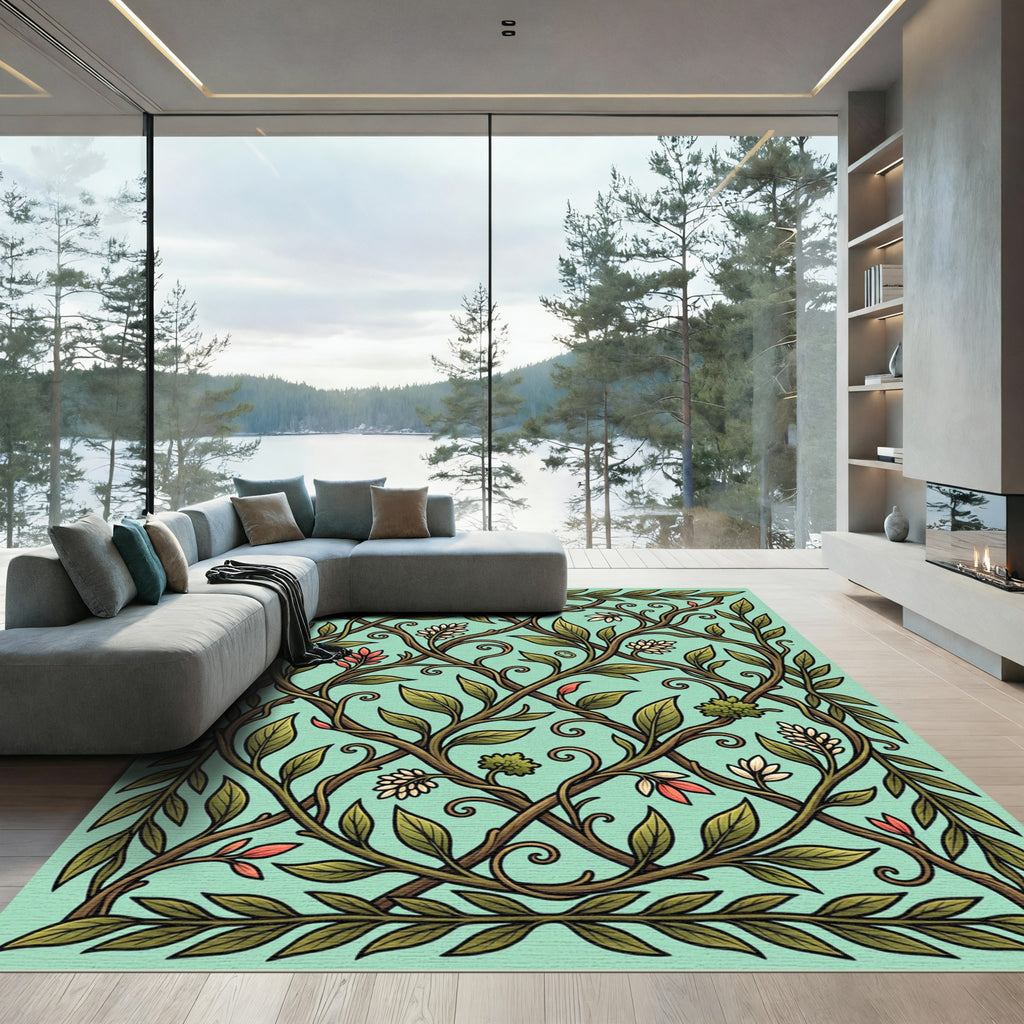 Elegant Sage Green Intertwining Botanical Vines Rug