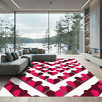 Pink And Burgundy Hearts Chevron Rug
