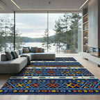 Bold Navy Geo Tribal Arrow Stripe Rug