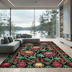Elegant Crimson Chrysanthemum Bamboo Floral Art Rug