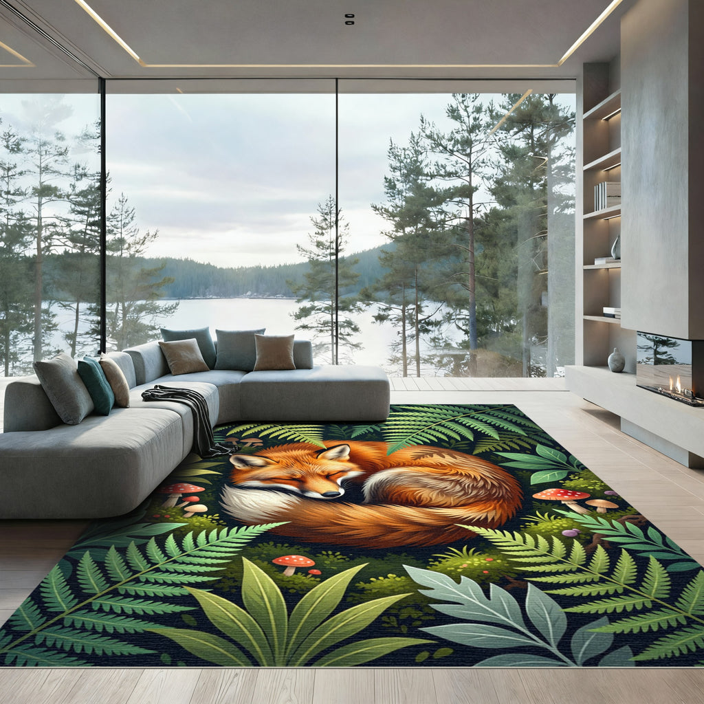 Sleeping Red Fox Woodland Fern Rug
