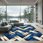 Navy and Cream Interlocking Woven Texture Rug