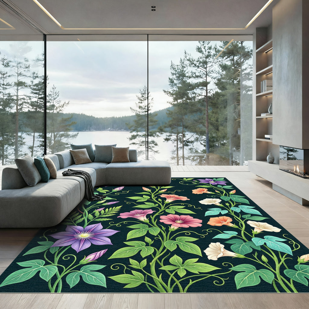 Vibrant Floral Vine Garden Arrangement Rug