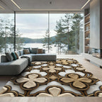 Gold Marble Quatrefoil Geometric Interlocking Rug