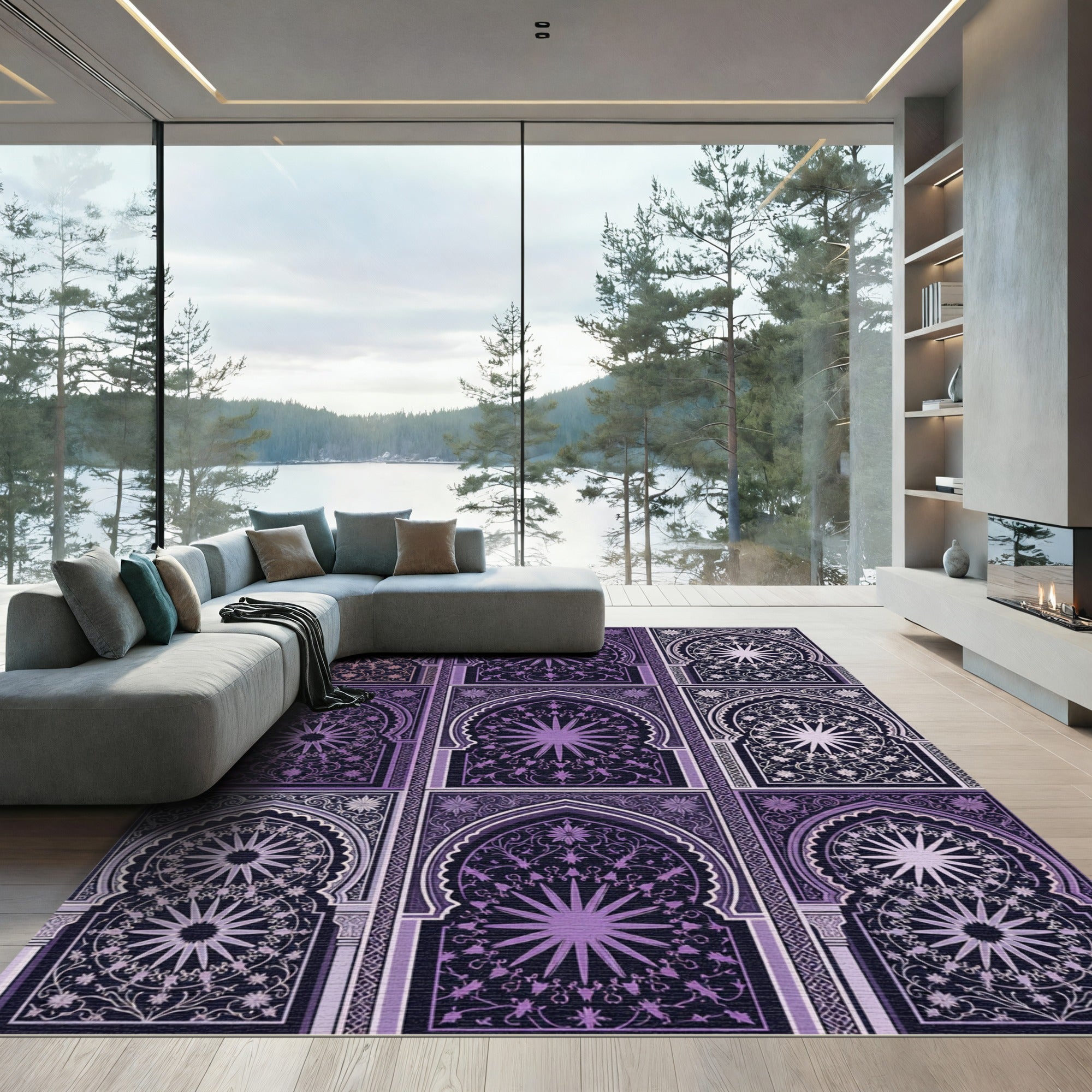 Purple Archway Medallion Intricate Floral Rug