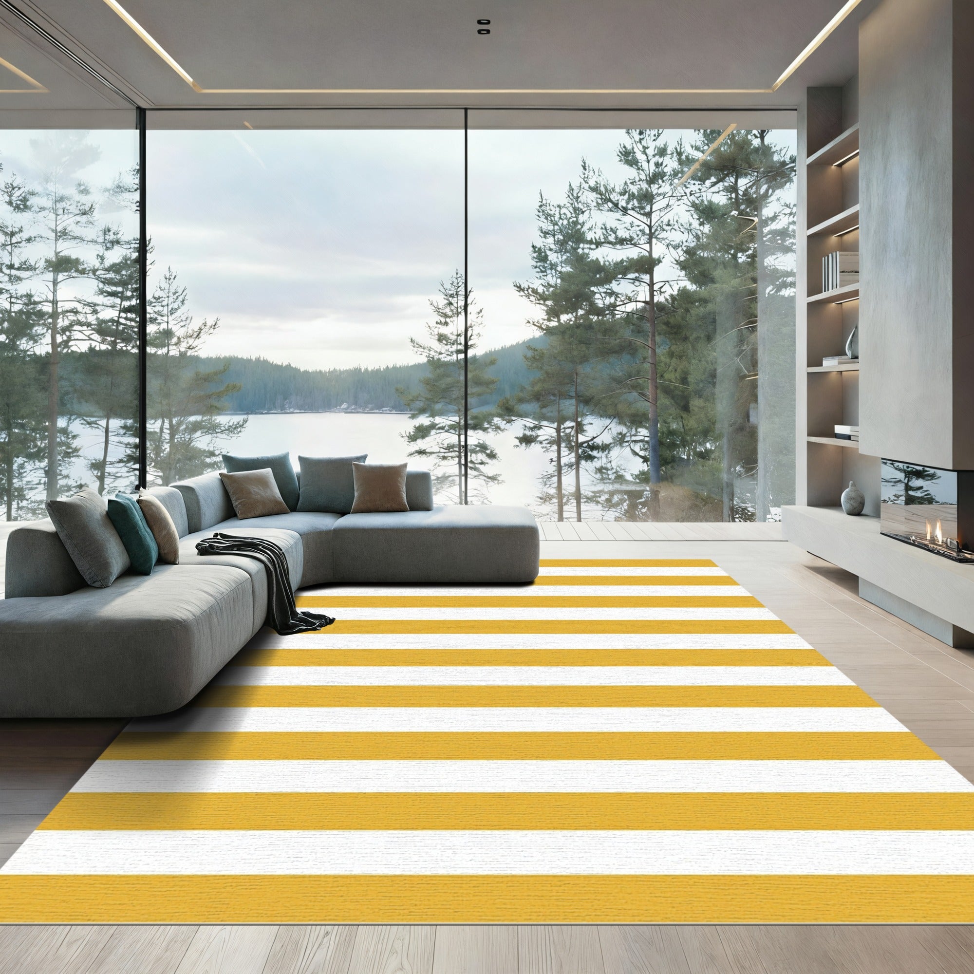 Modern Sunshine Yellow Horizontal Striped Rug