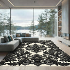 Elegant Charcoal Baroque Damask Scroll Rug
