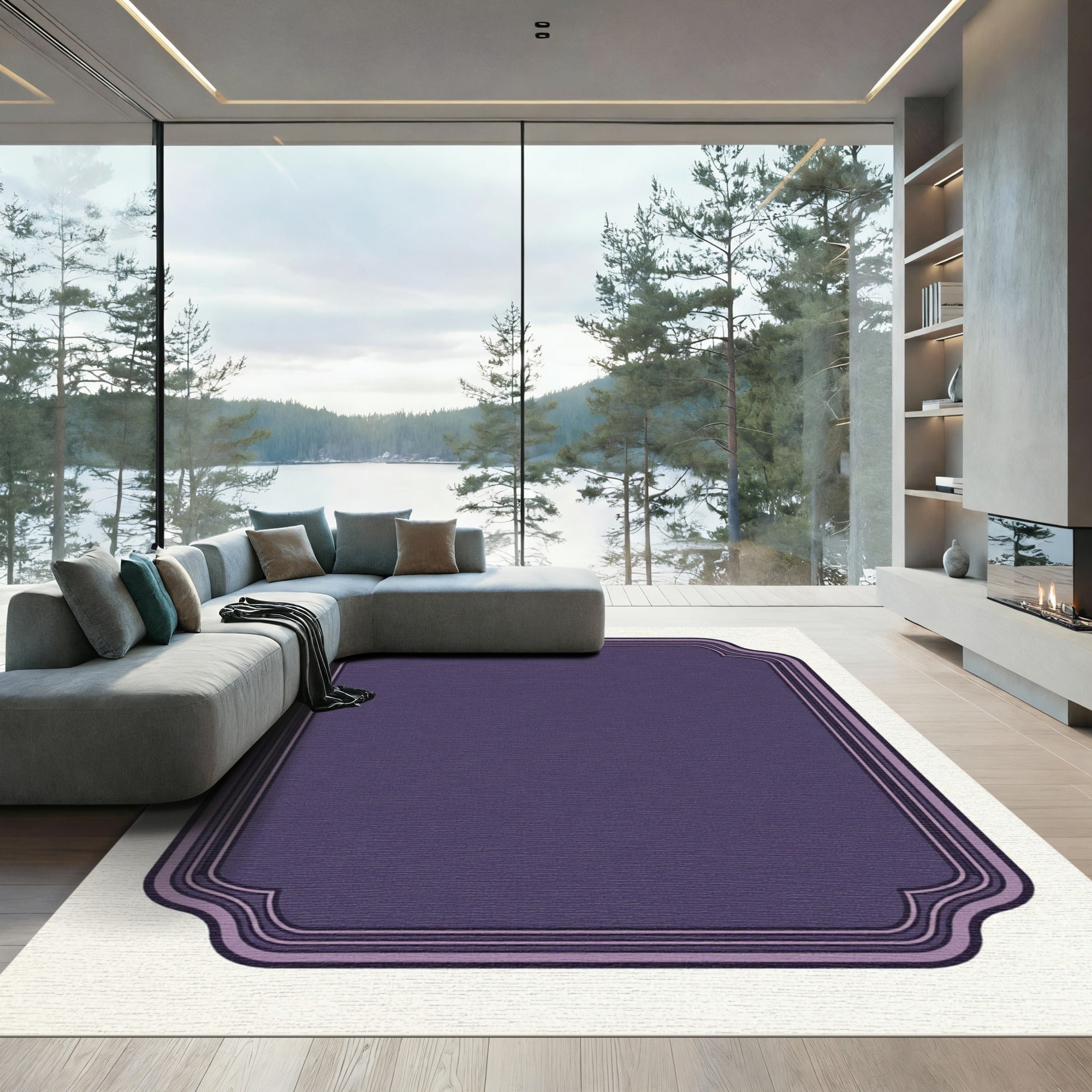 Deep Plum Layered Frame Rug