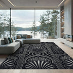 Monochrome Ornate Shell Lattice Arch Rug