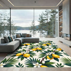 Sunny Lemon Citrus Blossom Botanical Art Rug