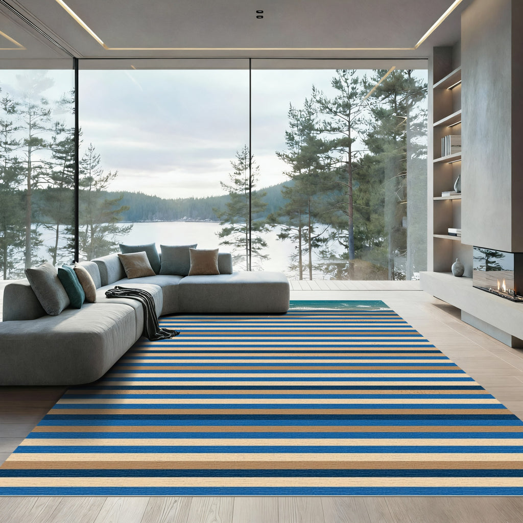 Coastal Ocean Shoreline Horizontal Stripe Rug