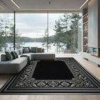 Ornate Silver Floral Border Rug