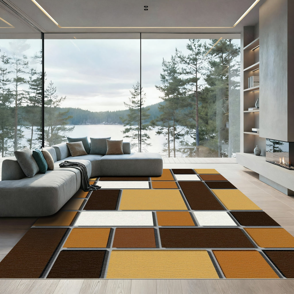 Abstract Earthy Rectangles Composition Rug
