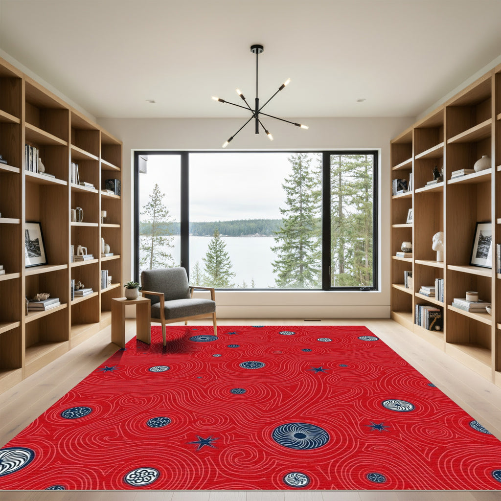 Red Celestial Swirl Star Medallion Rug
