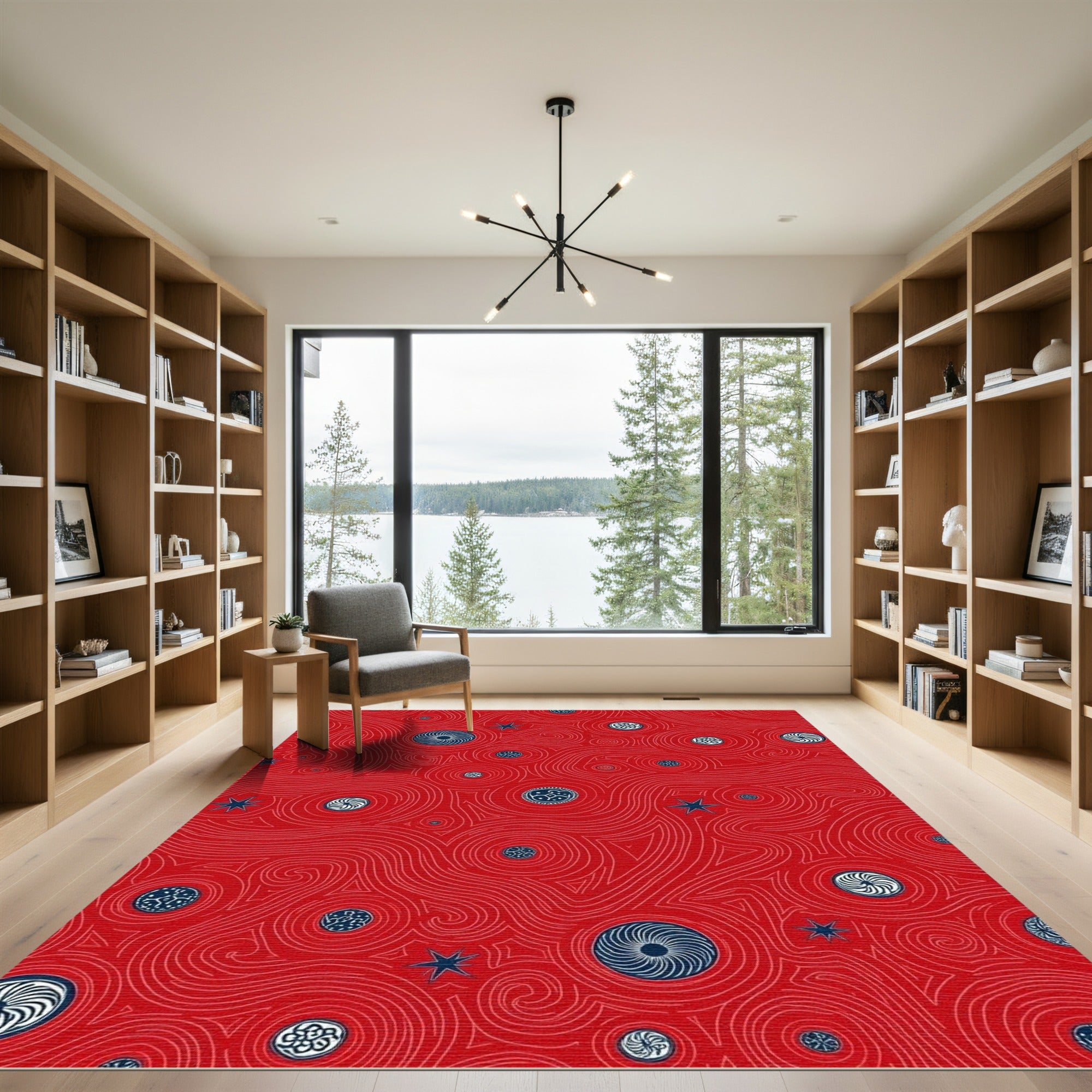 Red Celestial Swirl Star Medallion Rug