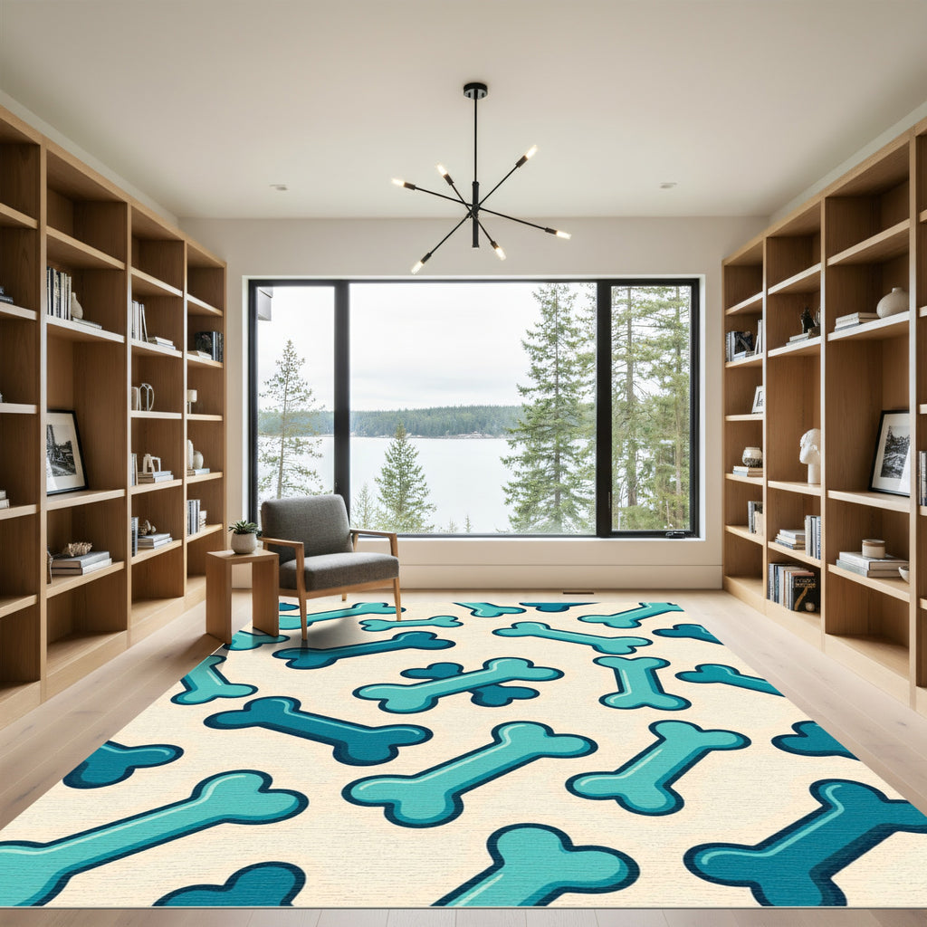 Playful Teal Bone Scatter Rug