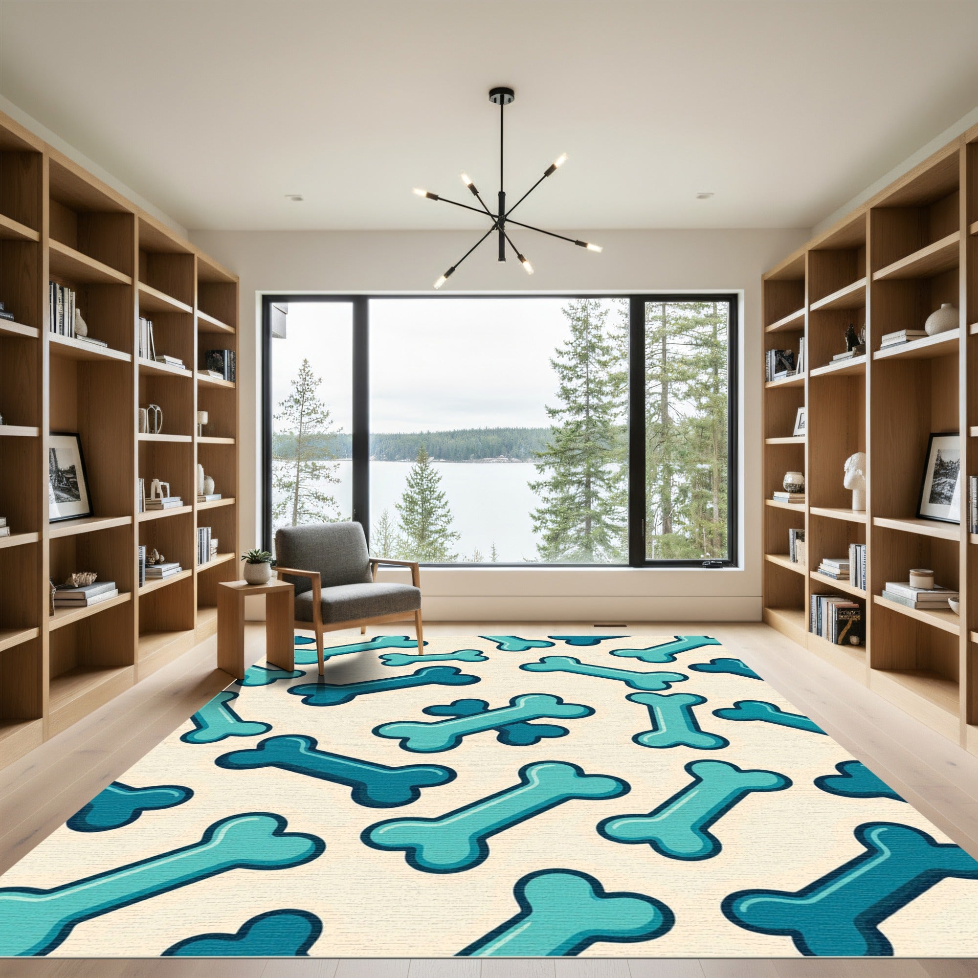 Playful Teal Bone Scatter Rug