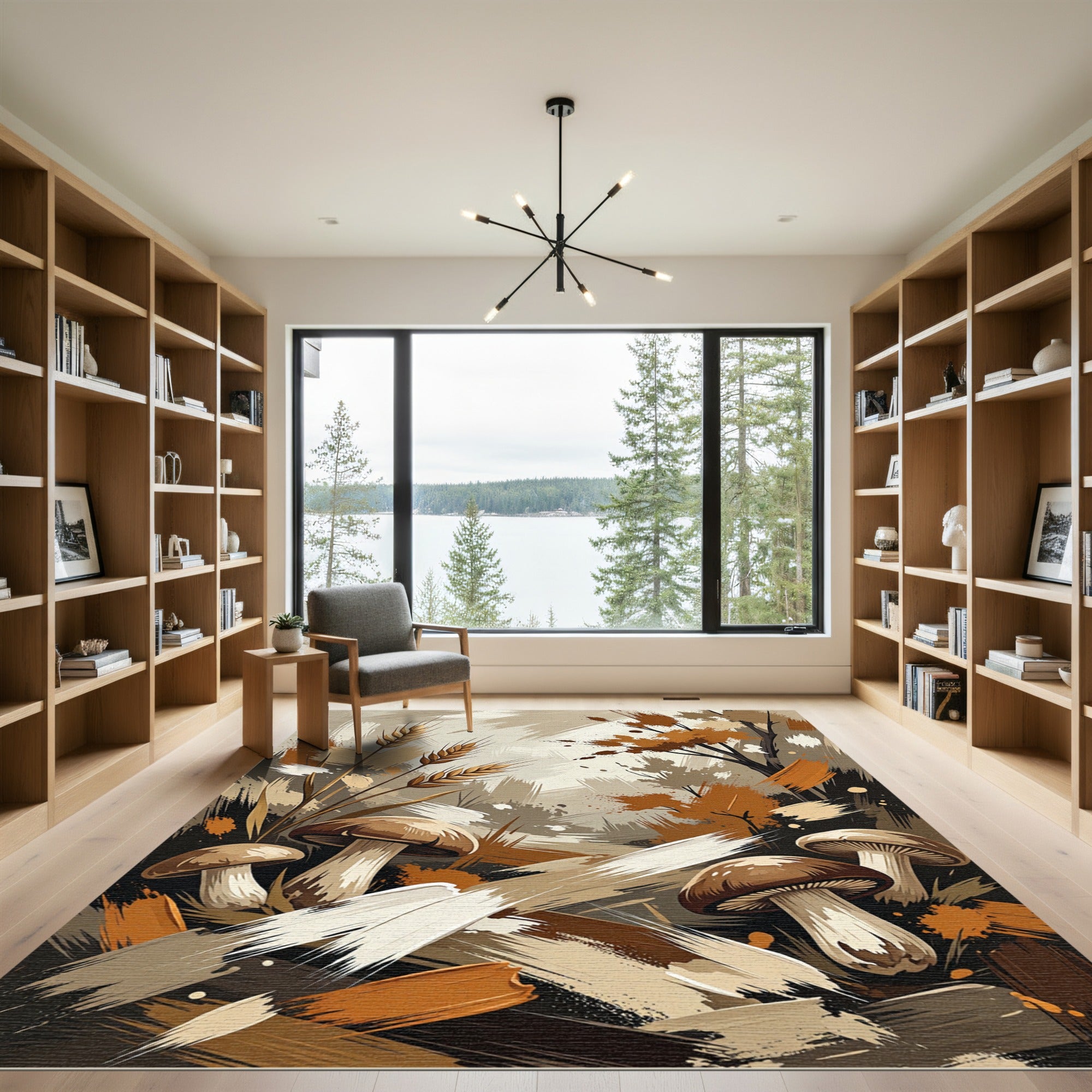 Earthy Autumn Mushroom and Wheat Field Rug