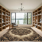 Intricate Bronze Floral Damask Medallion Rug