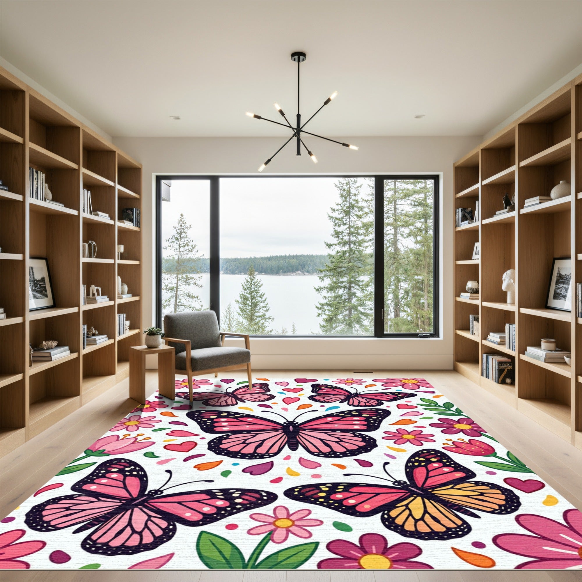 Pink Butterfly and Floral Confetti Meadow Rug