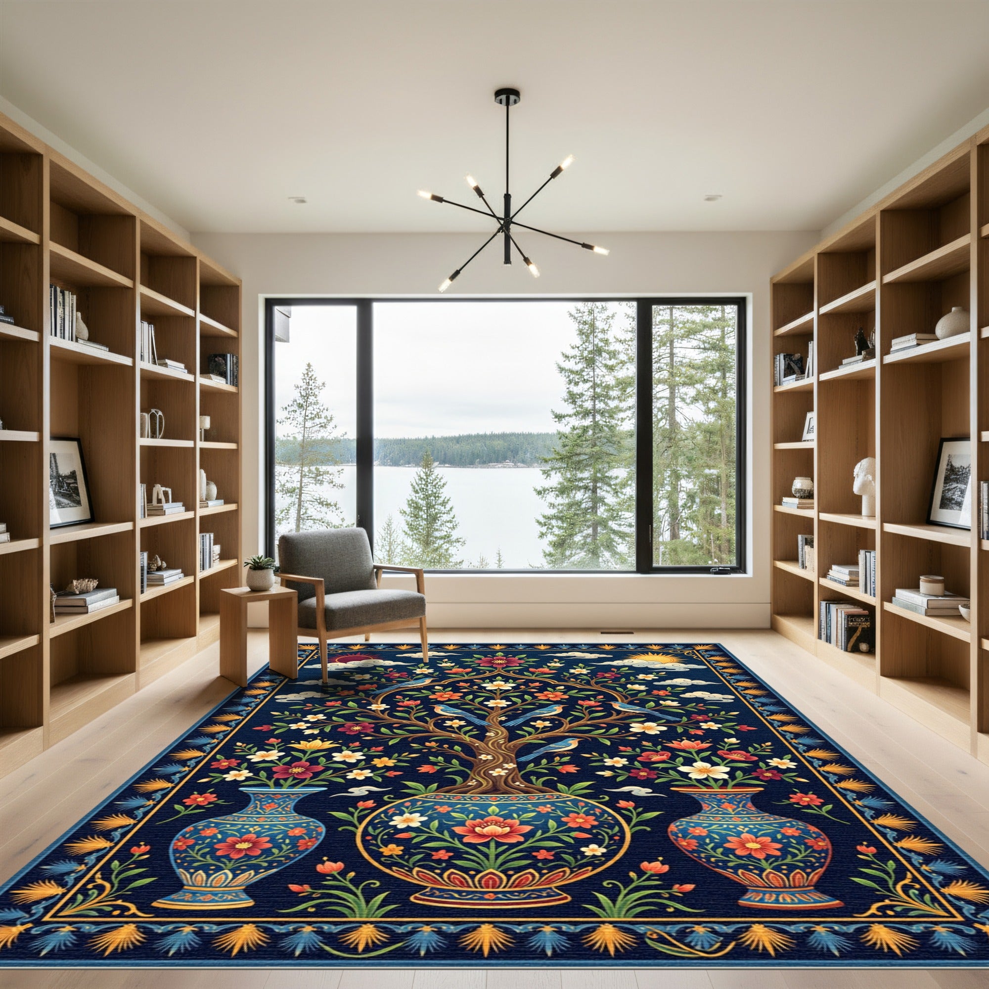 Midnight Garden Botanical Birds Art Rug
