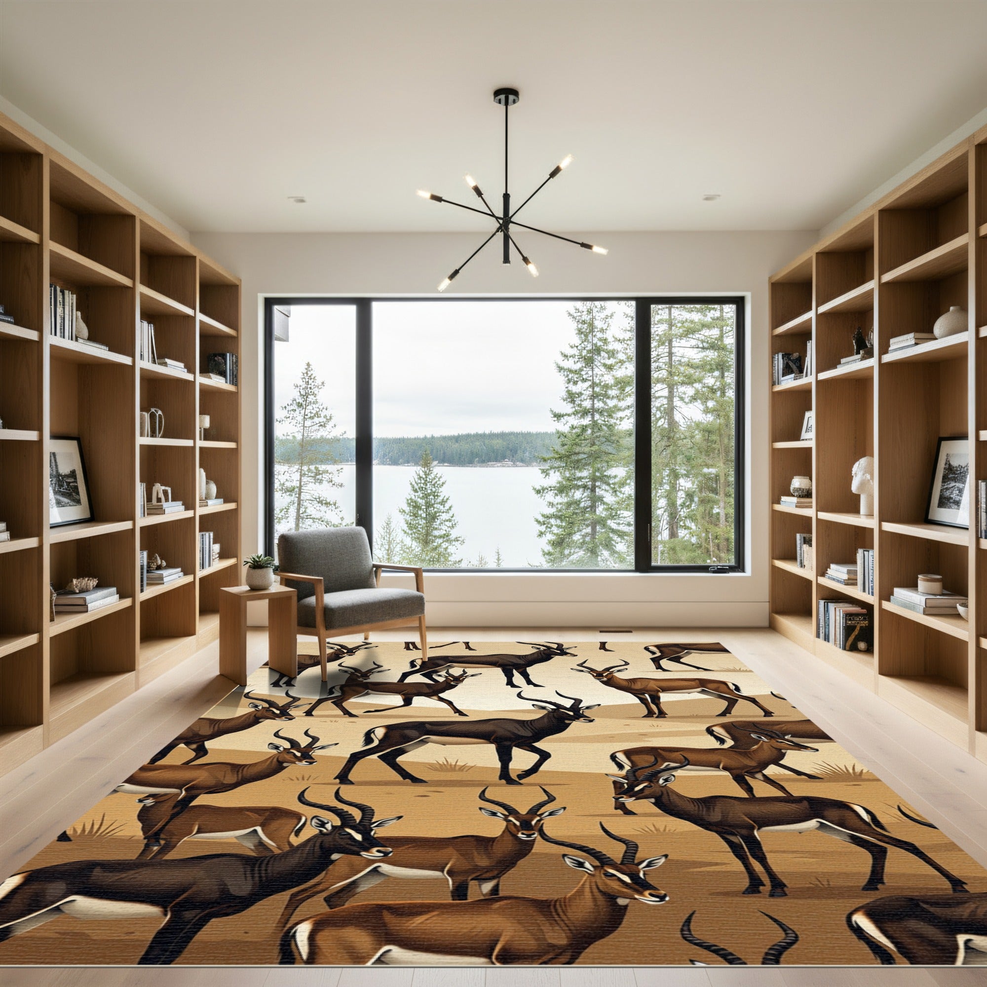 Earthy Serengeti Antelope Savanna Art Rug