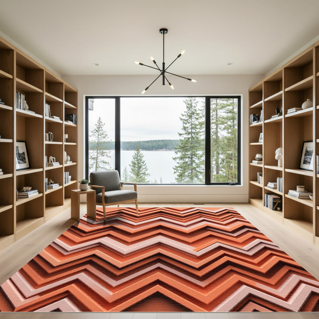 Terracotta Coral Zigzag Chevron Rug