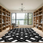 Monochrome Geometric Diagonal Grid Rug