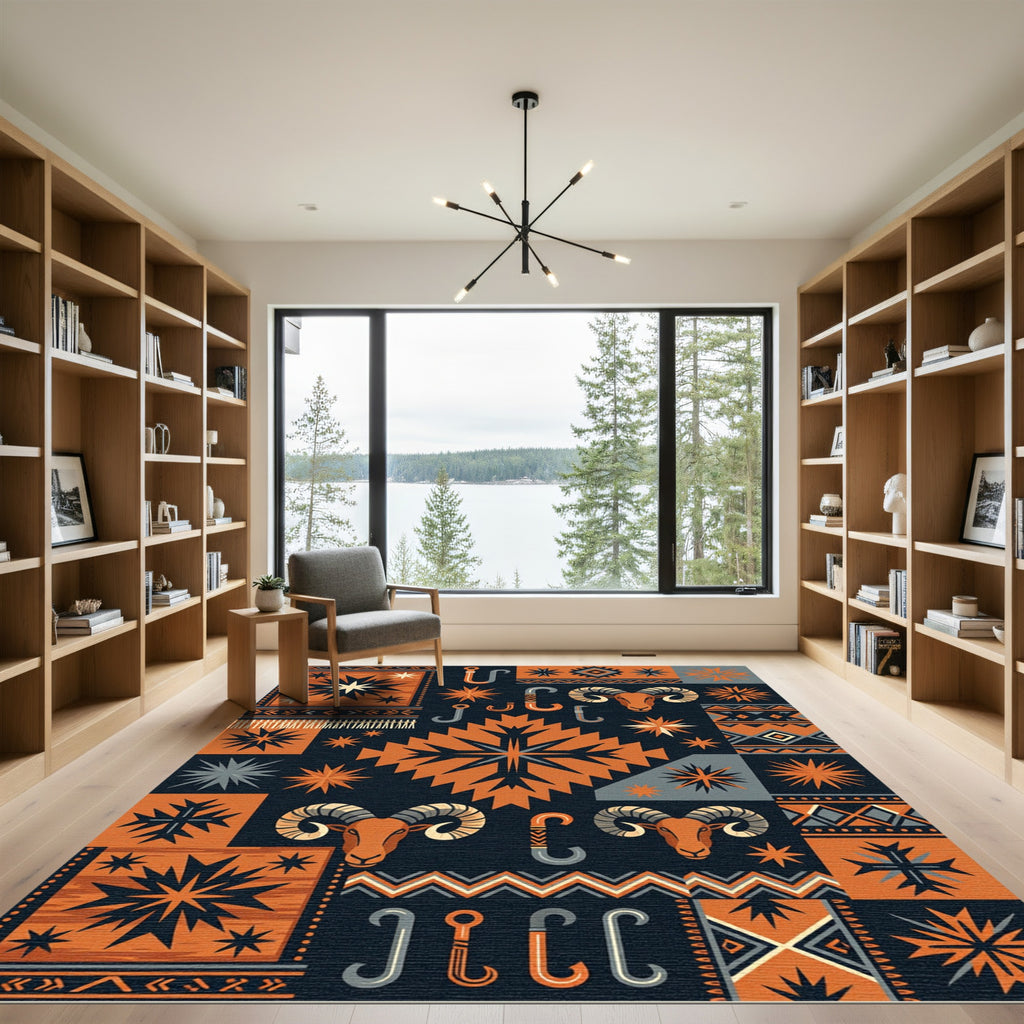 Geometric Ram Star Earthy Area Decor Rug