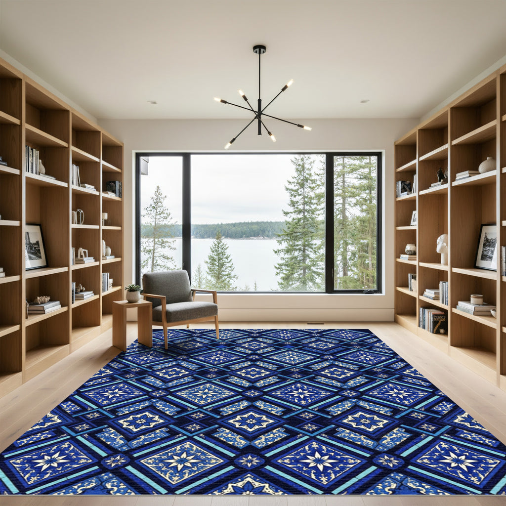 Deep Navy Starburst Diamond Mosaic Rug