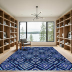 Deep Navy Starburst Diamond Mosaic Rug