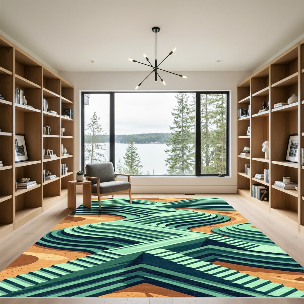 Mint Green Abstract Terraced Landscape Rug