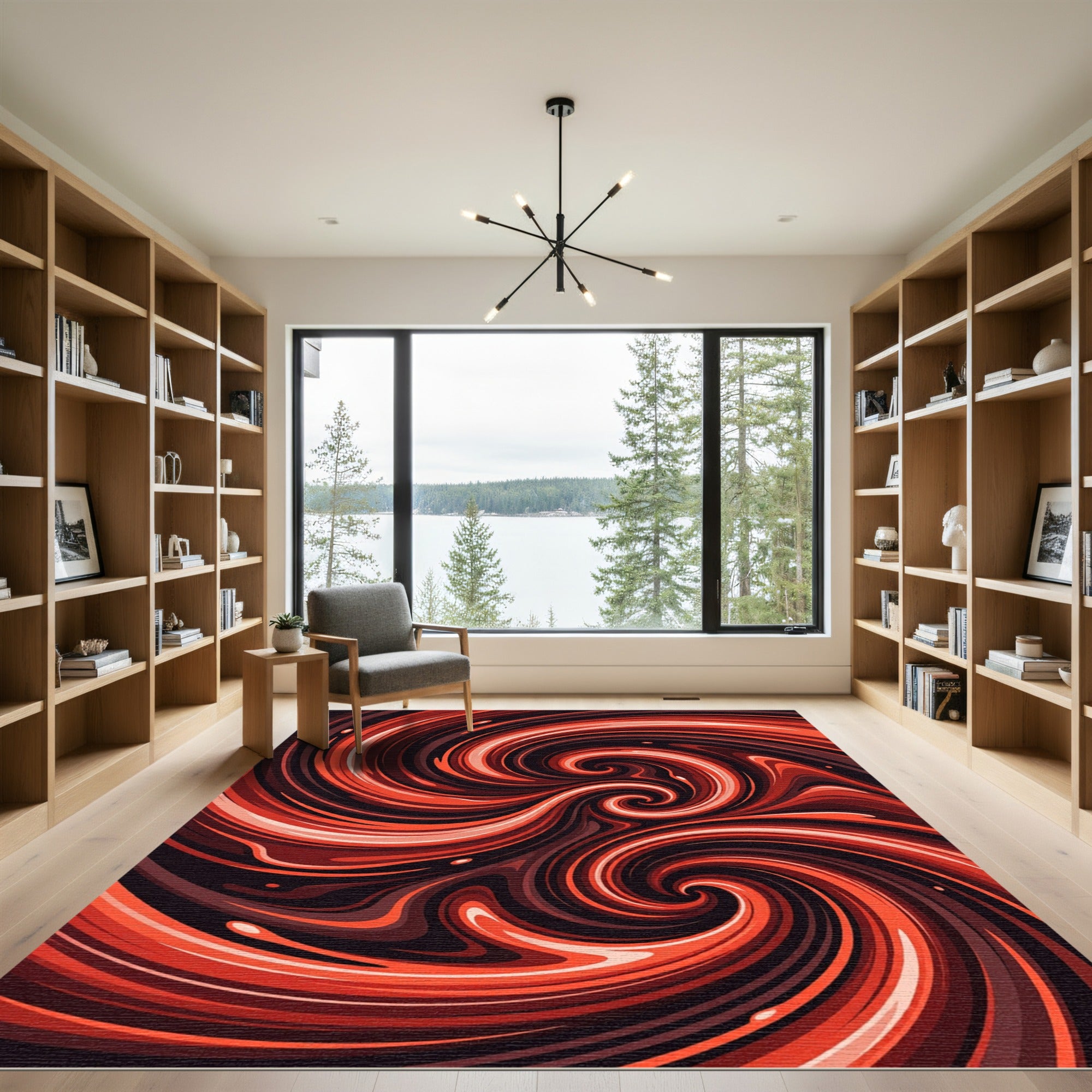 Vibrant Crimson Abstract Swirl Rug