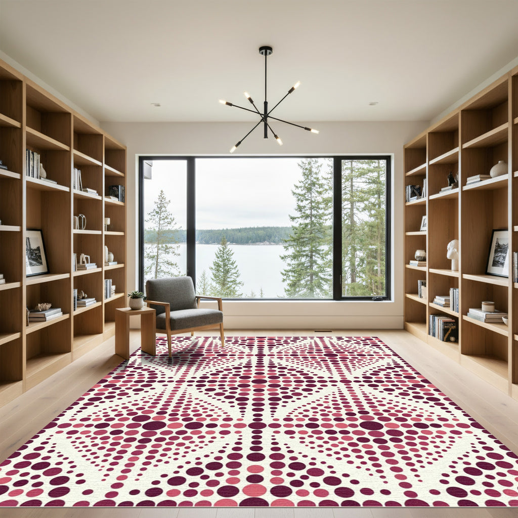 Crimson Dot Cascade Geometric Rug