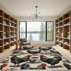 Rustic Farmhouse Rooster Heritage Folk Art Rug